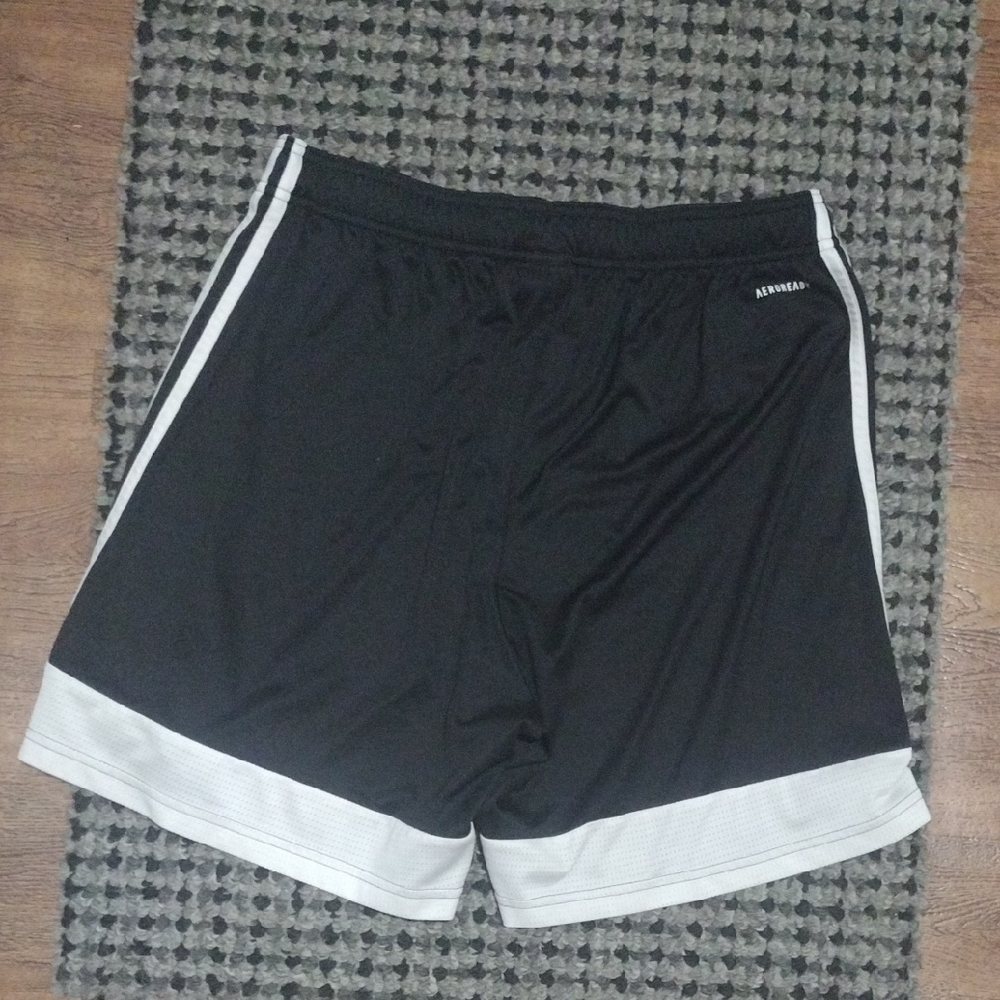 Adidas Men's Black Athletic Shorts with White Stripes - Picture 7 of 7